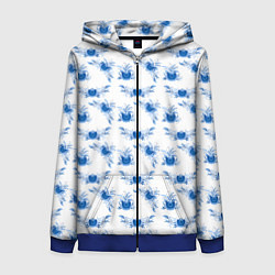Толстовка на молнии женская Blue floral pattern, цвет: 3D-синий
