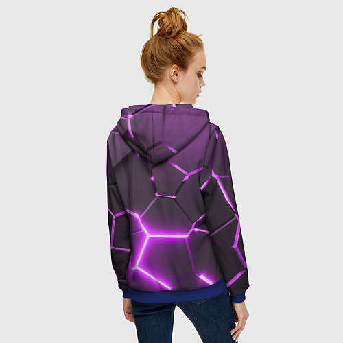 Женская толстовка на молнии Фиолетовые неоновые геометрические плиты / 3D-Синий – фото 4