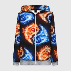 Толстовка на молнии женская Инь - янь, огонь - вода, паттерн, цвет: 3D-меланж