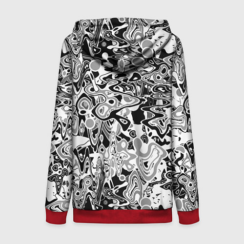 Женская толстовка на молнии Черно-белый абстрактный паттерн / 3D-Красный – фото 2