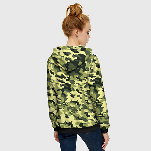Женская толстовка на молнии Камуфляж Зеленые листья / 3D-Черный – фото 4