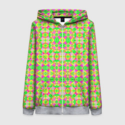 Толстовка на молнии женская Желтый, зеленый, малиновый калейдоскопический неон, цвет: 3D-меланж