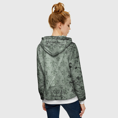 Женская толстовка на молнии Старая затёртая мешковина с принтом / 3D-Белый – фото 4