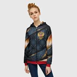 Толстовка на молнии женская Золотой герб России на объемном фоне, цвет: 3D-красный — фото 2
