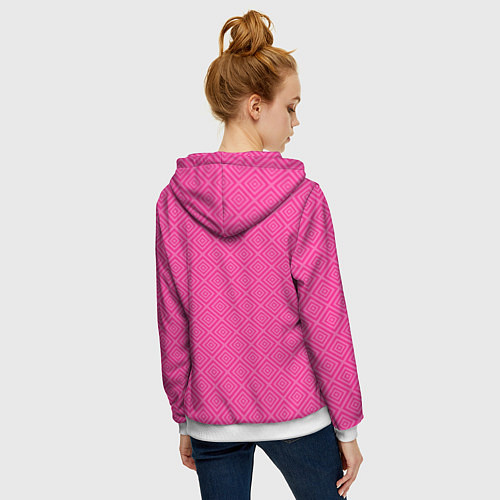Женская толстовка на молнии Розовый орнамент из квадратиков / 3D-Белый – фото 4