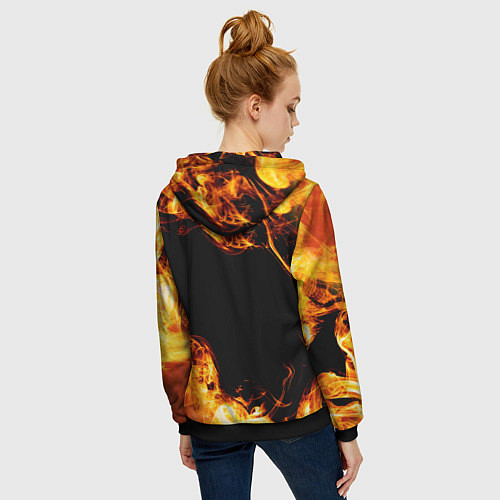 Женская толстовка на молнии Skillet и пылающий огонь / 3D-Черный – фото 4