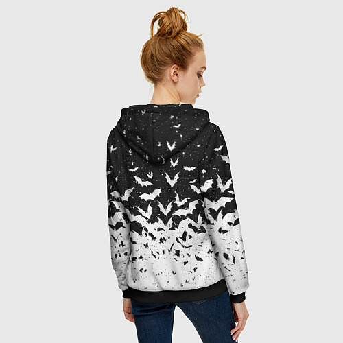 Женская толстовка на молнии Black and white bat pattern / 3D-Черный – фото 4