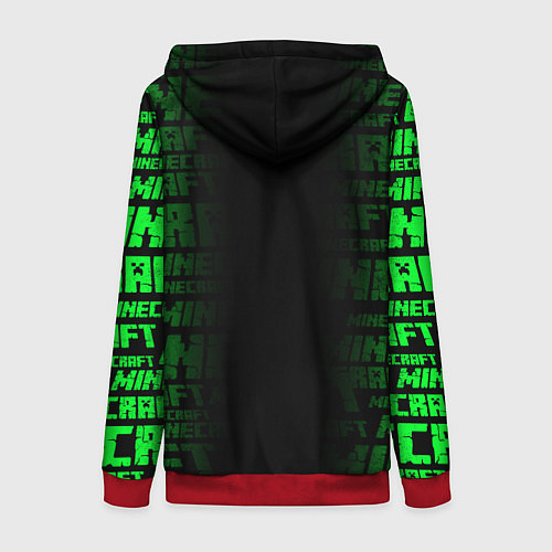 Женская толстовка на молнии Лицо Крипера - Майнкрафт / 3D-Красный – фото 2