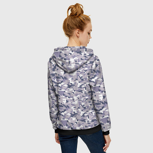 Женская толстовка на молнии Камуфляж ACUpat серый пиксель / 3D-Черный – фото 4