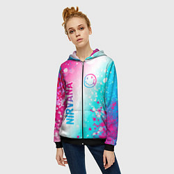 Толстовка на молнии женская Nirvana neon gradient style: надпись, символ, цвет: 3D-черный — фото 2