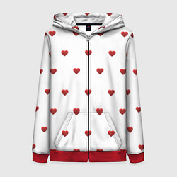 Женская толстовка на молнии Белая поляна с красными сердечками