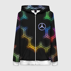 Толстовка на молнии женская Mercedes - neon pattern, цвет: 3D-белый