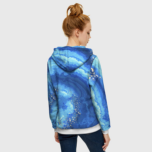 Женская толстовка на молнии Расплескалась синева абстракция / 3D-Белый – фото 4
