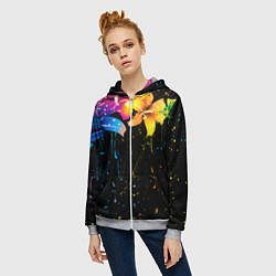 Толстовка на молнии женская Цветные лилии, цвет: 3D-меланж — фото 2