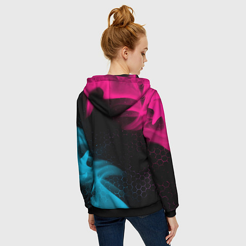 Женская толстовка на молнии Daewoo - neon gradient: надпись, символ / 3D-Черный – фото 4