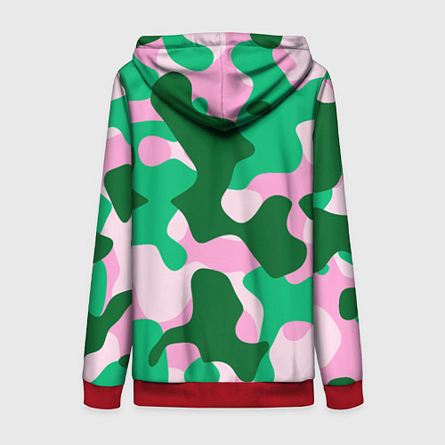 Женская толстовка на молнии Абстрактные зелёно-розовые пятна / 3D-Красный – фото 2