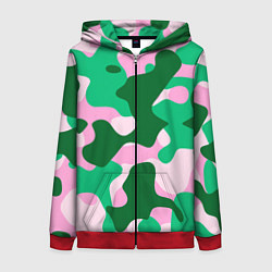 Толстовка на молнии женская Абстрактные зелёно-розовые пятна, цвет: 3D-красный