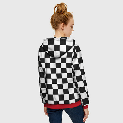 Женская толстовка на молнии Шахматные клетки - текстура / 3D-Красный – фото 4