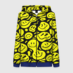 Толстовка на молнии женская Кислотный желтый смайлик, цвет: 3D-синий