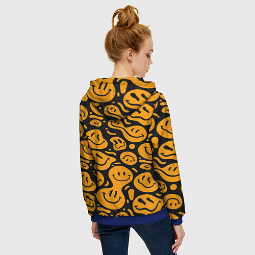 Женская толстовка на молнии Растекающийся оранжевый смайл / 3D-Синий – фото 4