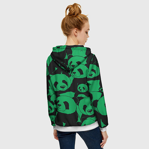 Женская толстовка на молнии Panda green pattern / 3D-Белый – фото 4