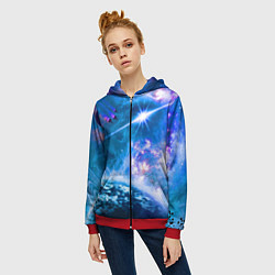 Толстовка на молнии женская Космос - планета и яркая звезда, цвет: 3D-красный — фото 2