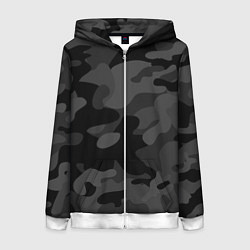 Толстовка на молнии женская Черный ночной камуфляж, цвет: 3D-белый
