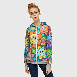 Толстовка на молнии женская Ромашки - смайлы, цвет: 3D-меланж — фото 2