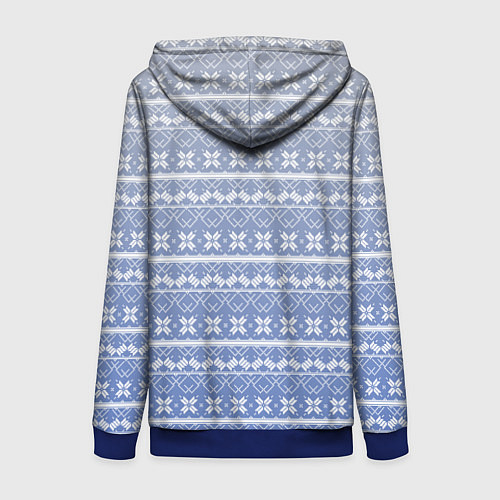 Женская толстовка на молнии Белый скандинавский орнамент на серо-голубом фоне / 3D-Синий – фото 2