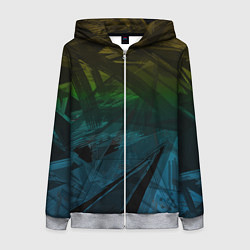Толстовка на молнии женская Черный абстрактный узор на сине-зеленом фоне, цвет: 3D-меланж