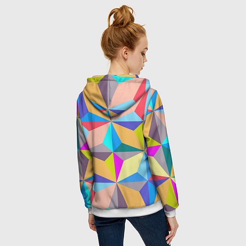 Женская толстовка на молнии Полностью разноцветный ромбический паттерн / 3D-Белый – фото 4
