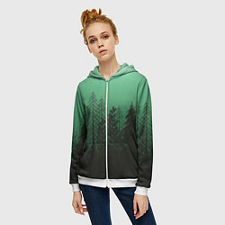 Толстовка на молнии женская Зелёный туманный лес, цвет: 3D-белый — фото 2