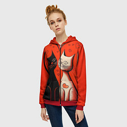 Толстовка на молнии женская Влюблённые кошки на красном фоне, цвет: 3D-красный — фото 2