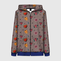 Женская толстовка на молнии Паттерн с татуировками в стиле олдскул