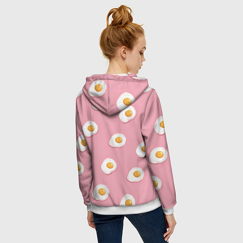 Женская толстовка на молнии Яичница на розовом фоне / 3D-Белый – фото 4