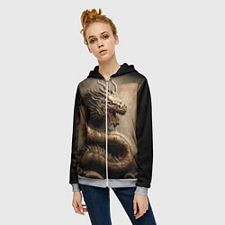 Толстовка на молнии женская Китайский дракон с открытой пастью, цвет: 3D-меланж — фото 2