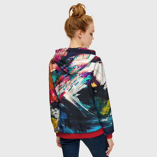 Женская толстовка на молнии Разноцветные мазки краски / 3D-Красный – фото 4