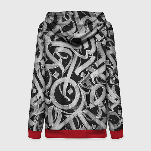 Женская толстовка на молнии Черно-белая каллиграфия / 3D-Красный – фото 2