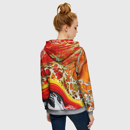 Женская толстовка на молнии Брызги краски - красные, оранжевые разводы / 3D-Меланж – фото 4
