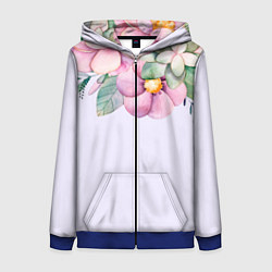Женская толстовка на молнии Пастельные цветы акварелью - наверху