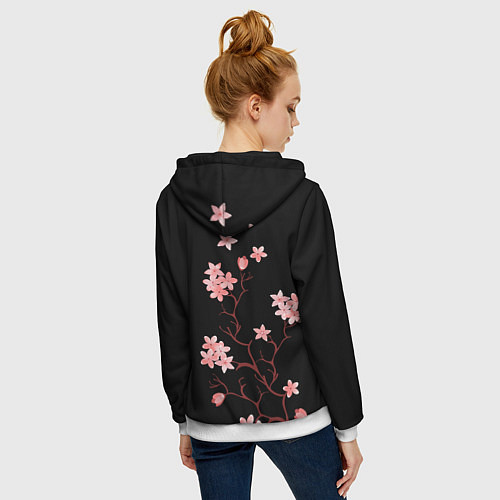 Женская толстовка на молнии Сакура, дерево жизни / 3D-Белый – фото 4