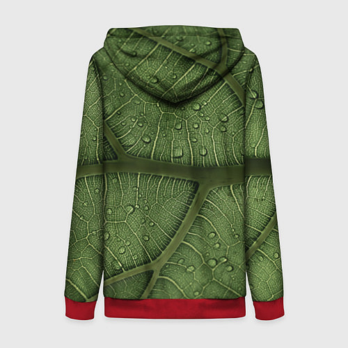 Женская толстовка на молнии Текстура зелёной листы / 3D-Красный – фото 2