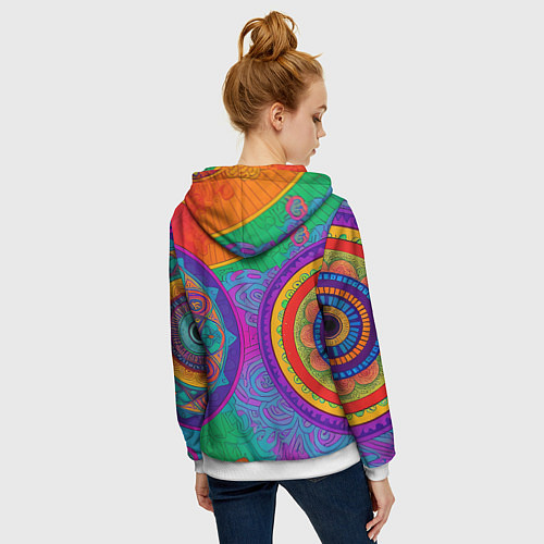 Женская толстовка на молнии Красочные этнические орнаменты / 3D-Белый – фото 4