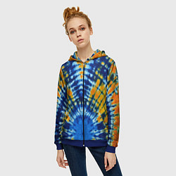 Толстовка на молнии женская Tie dye стиль хиппи, цвет: 3D-синий — фото 2