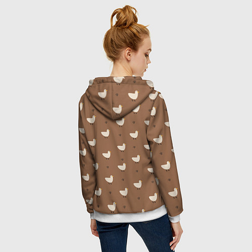 Женская толстовка на молнии Гуси и травка - паттерн коричневый / 3D-Белый – фото 4