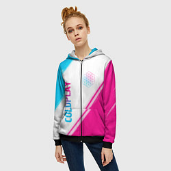 Толстовка на молнии женская Coldplay neon gradient style: надпись, символ, цвет: 3D-черный — фото 2