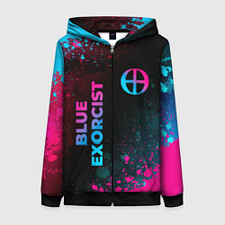 Толстовка на молнии женская Blue Exorcist - neon gradient: надпись, символ, цвет: 3D-черный