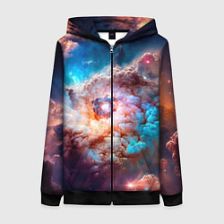 Женская толстовка на молнии Небула в космосе в голубо-розовых тонах - нейронна