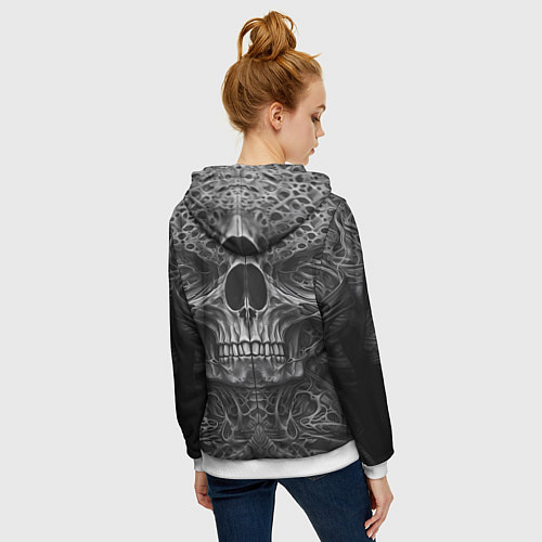Женская толстовка на молнии Череп в стиле Гигера / 3D-Белый – фото 4