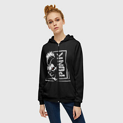 Толстовка на молнии женская Панк - череп с ирокезом, цвет: 3D-черный — фото 2